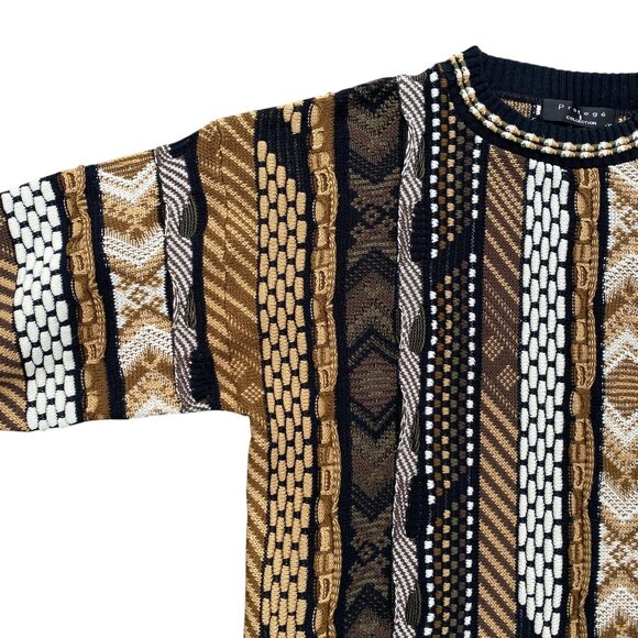 Vintage Protege Collection Stripe Coogi Style Sweater Brown 90s 3D Funky Knit-XL - Picture 8 of 14
